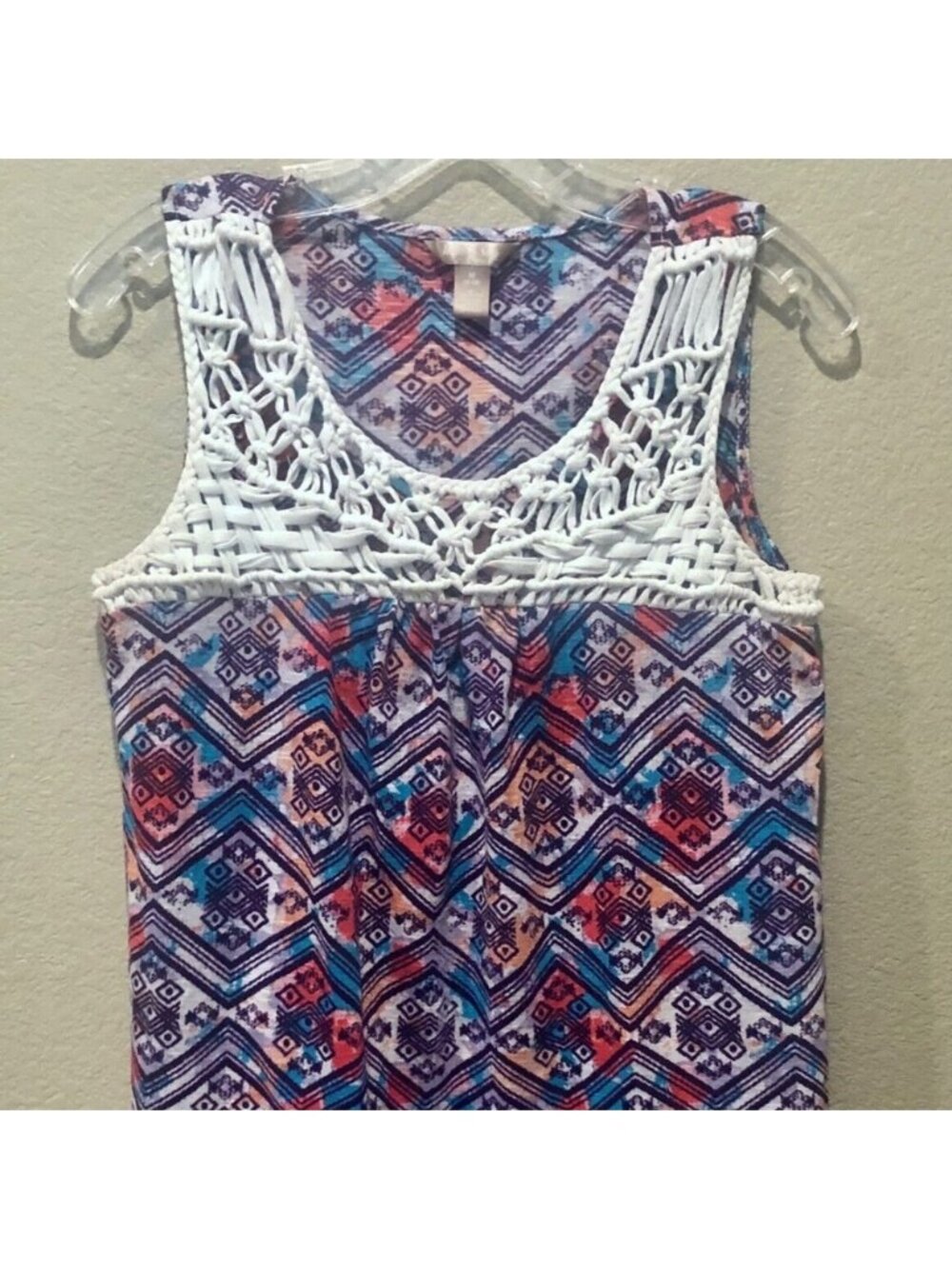 Women's White Stag Purple Crochet Geometric Sleeveless Tank Top Size M (8-10)
